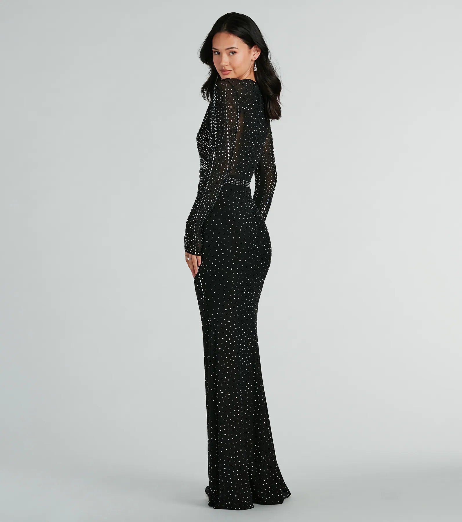 Sofia Long Sleeve Rhinestone Mesh Mermaid Dress - Image 2
