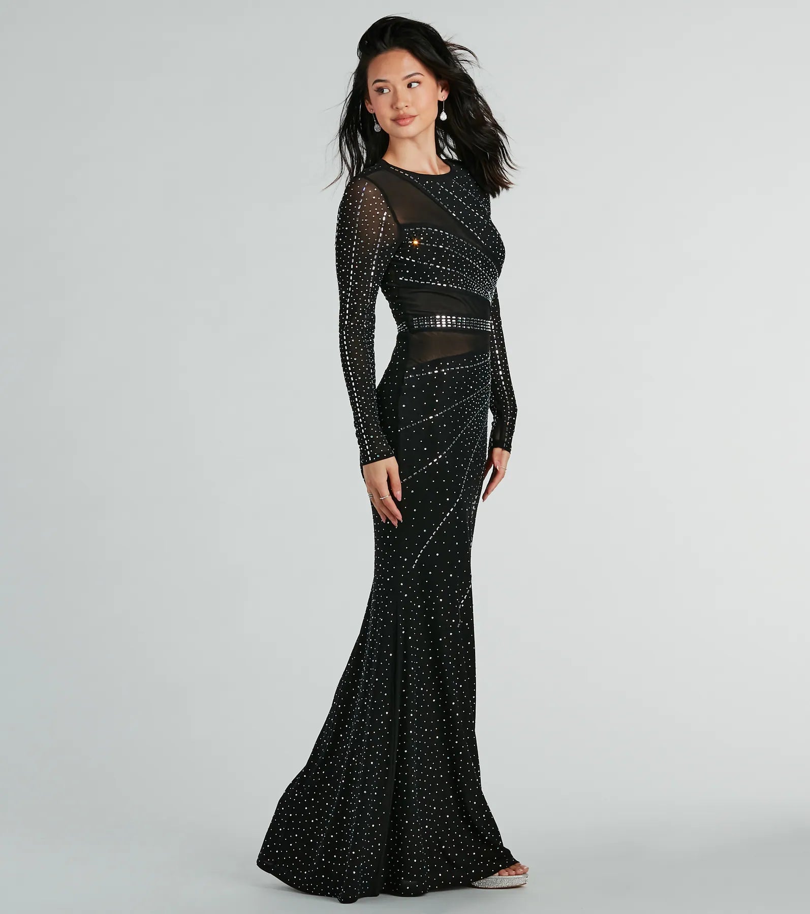 Sofia Long Sleeve Rhinestone Mesh Mermaid Dress - Image 3