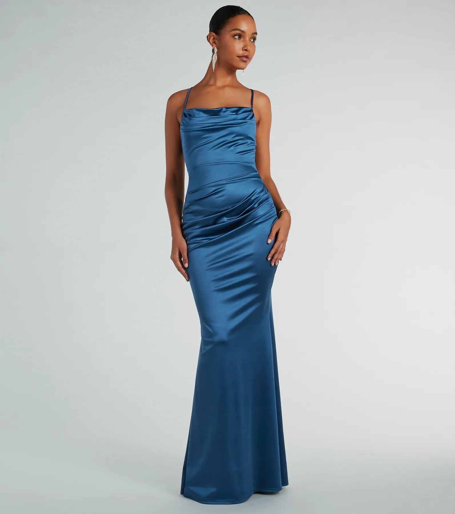 Courteney Cowl Neck Mermaid Satin Formal Dress - Image 5