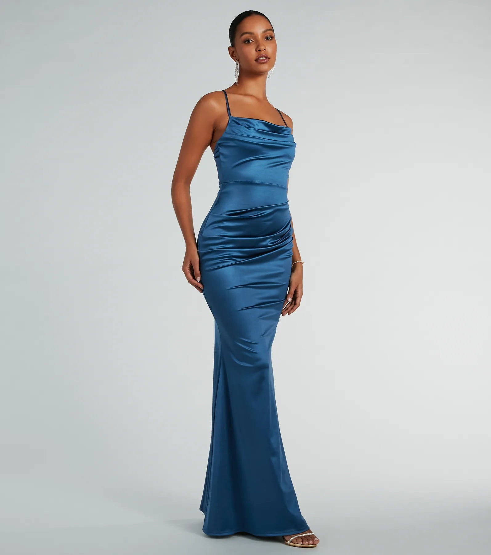 Courteney Cowl Neck Mermaid Satin Formal Dress - Image 7
