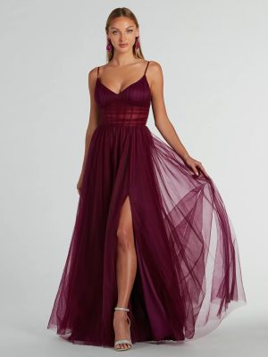 Paulette Sleeveless A-Line Mesh Formal Dress