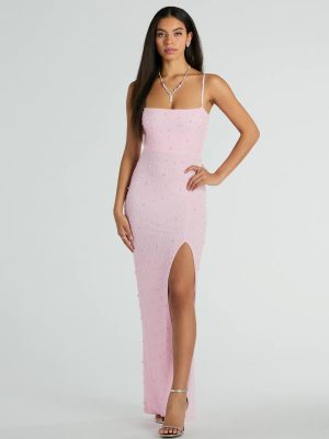 Daniella Sleeveless Faux Pearl Bead Slim Formal Dress