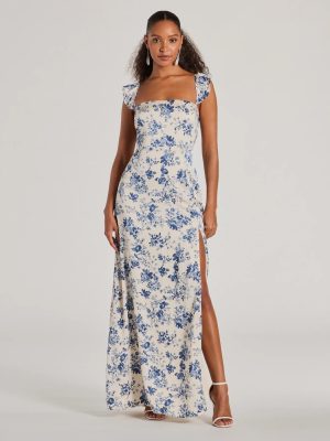 Corrie Lace-Up Floral Satin A-Line Formal Dress