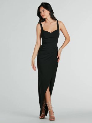 Nanali Formal Crepe Sweetheart Wrap Long Dress