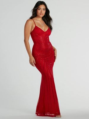 Cameron V-Neck Rhinestone Slim Formal Dress