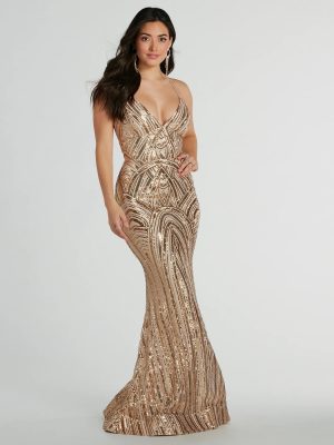 Francesca Lace-Up Mermaid Sequin Formal Dress