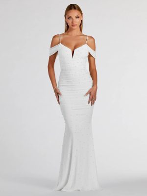 Charlene Formal Faux Pearl Mesh Mermaid Dress