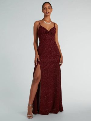 Elizabeth Cutout A-Line Slit Glitter Formal Dress