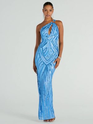 Stacey One-Shoulder Cutout Slim Sequin Formal Dress