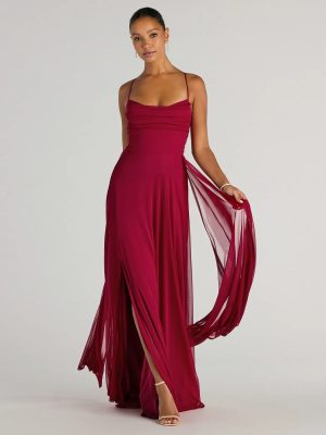 Paris Lace-Up Slit A-Line Chiffon Formal Dress