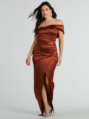 Maeva Formal Satin Off-The-Shoulder Dress
