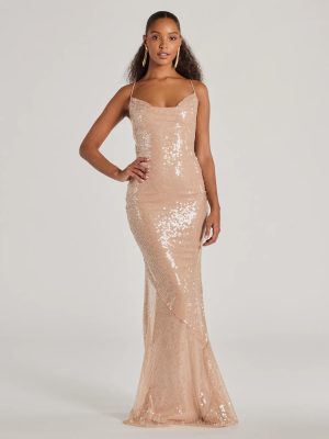 Rachael Lace Up Mermaid Sequin Formal Dress