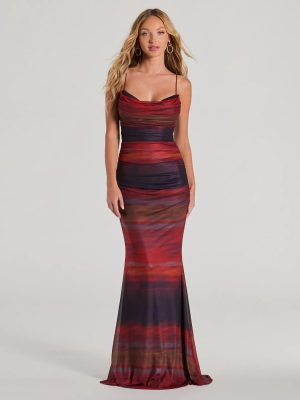 Liv Cowl Neck Abstract Mermaid Formal Dress