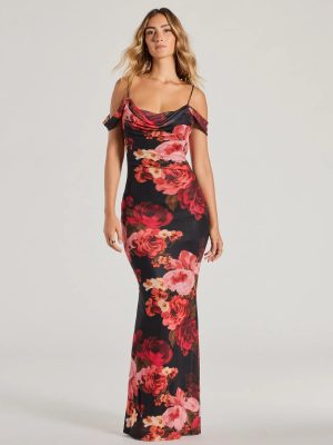Francie Cold Shoulder Slim Floral Formal Dress
