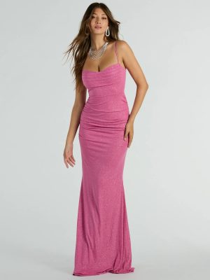 Ayanna Formal Glitter Ruched Mermaid Long Dress