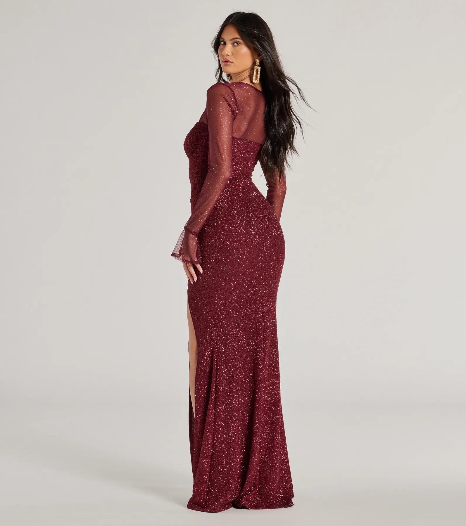 Connie Glitter Long Sleeve Column Formal Dress - Image 6