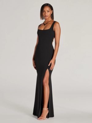 Everley Lace-Up Slit Mermaid Crepe Formal Dress