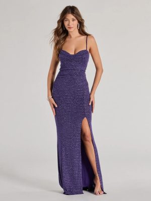 Analeah High-Slit Glitter Mermaid Dress