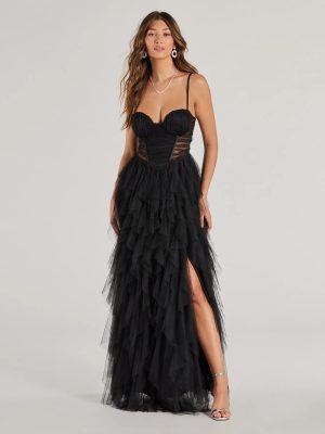 Aletta Long Sleeveless Ruffled A-Line Dress