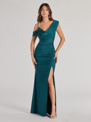 Cynthia One-Shoulder Cowl Neck Mermaid Dress
