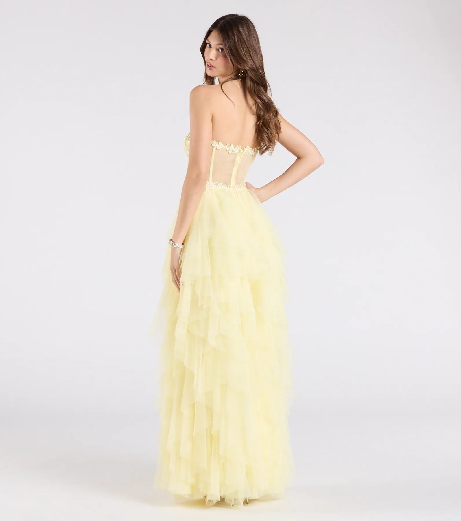 Keyla Floral Applique Tiered Ruffle Tulle Gown - Image 16