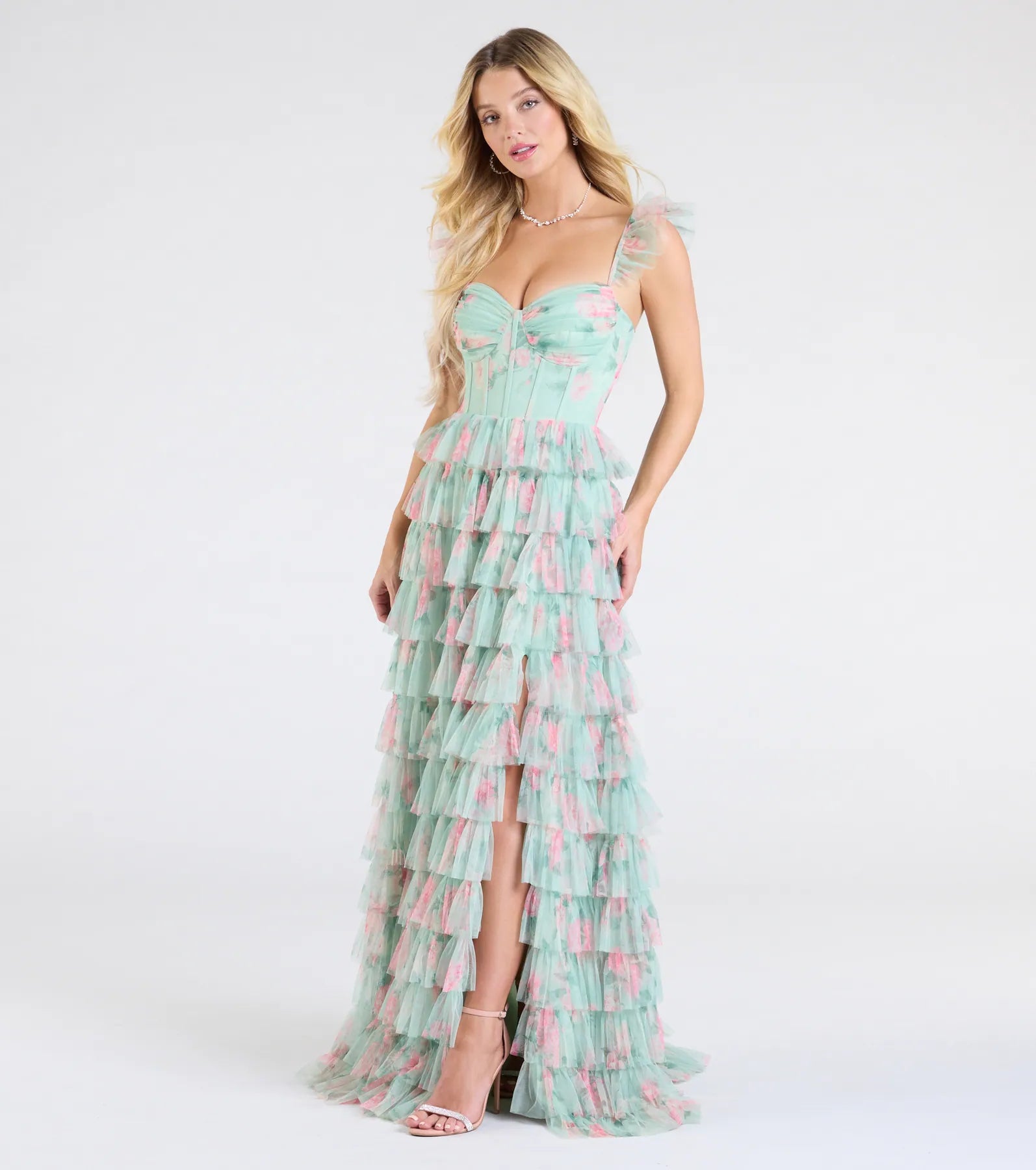 Reyna Corset Slit A-Line Floral Formal Dress - Image 5