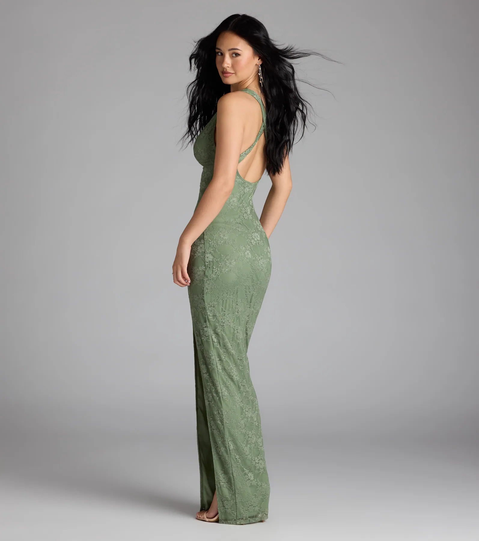 Titania Halter Slit Lace Formal Dress - Image 2