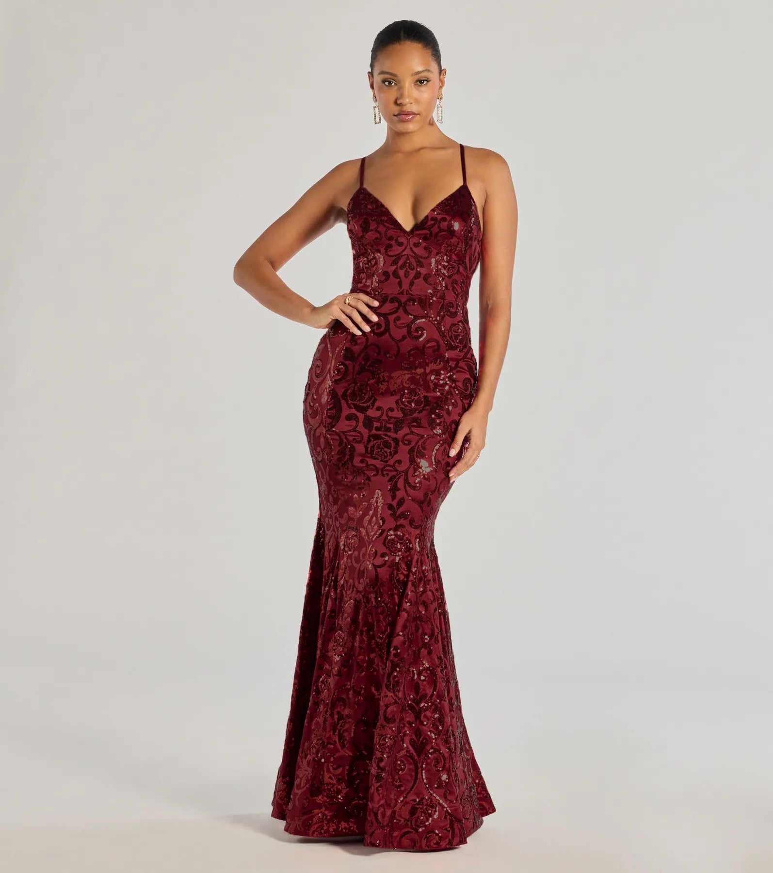 Saskia Lace-Up Mermaid Sequin Satin Formal Dress - Image 9