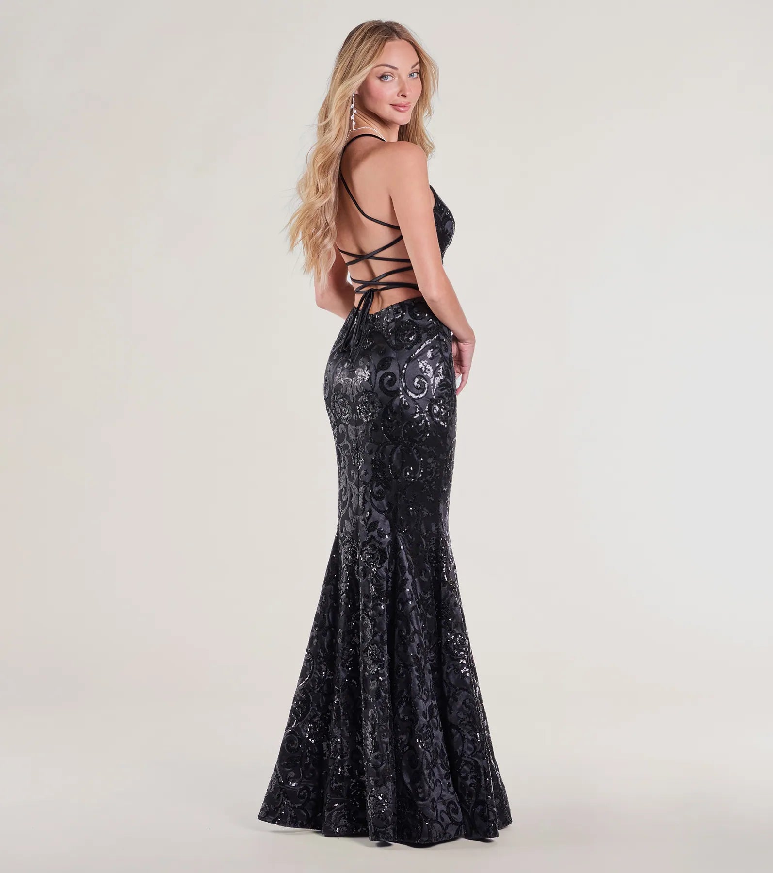 Saskia Lace-Up Mermaid Sequin Satin Formal Dress - Image 14