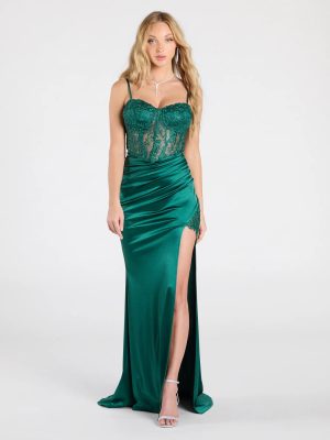 Olga Corset Lace Satin Wrap Mermaid Formal Dress