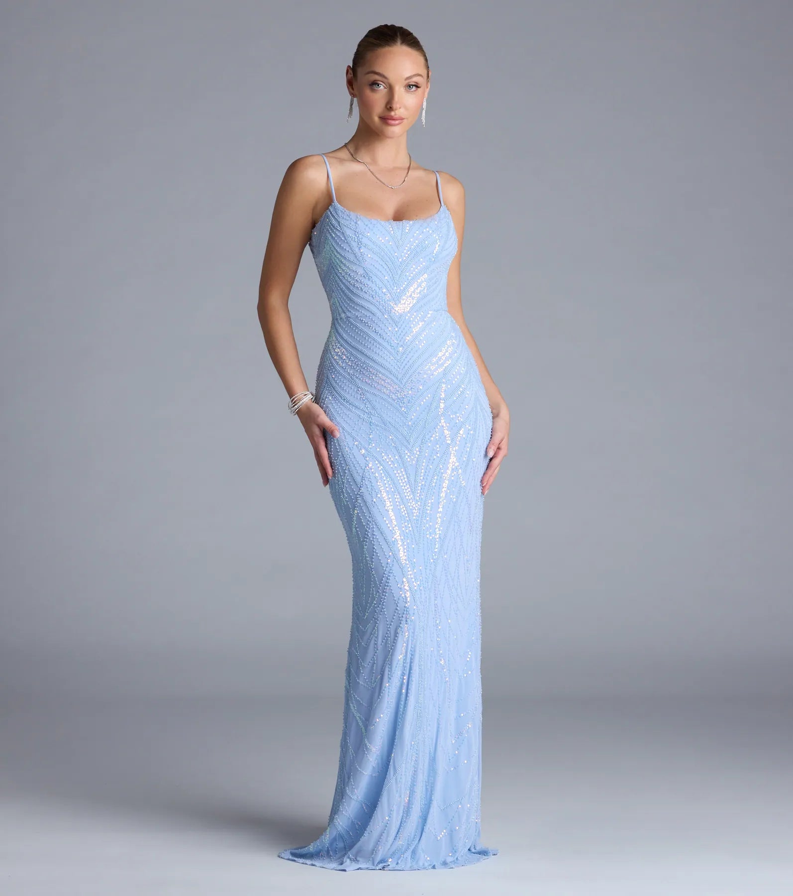 Betsey Lace-Up Mermaid Sequin Bead Formal Dress - Image 6