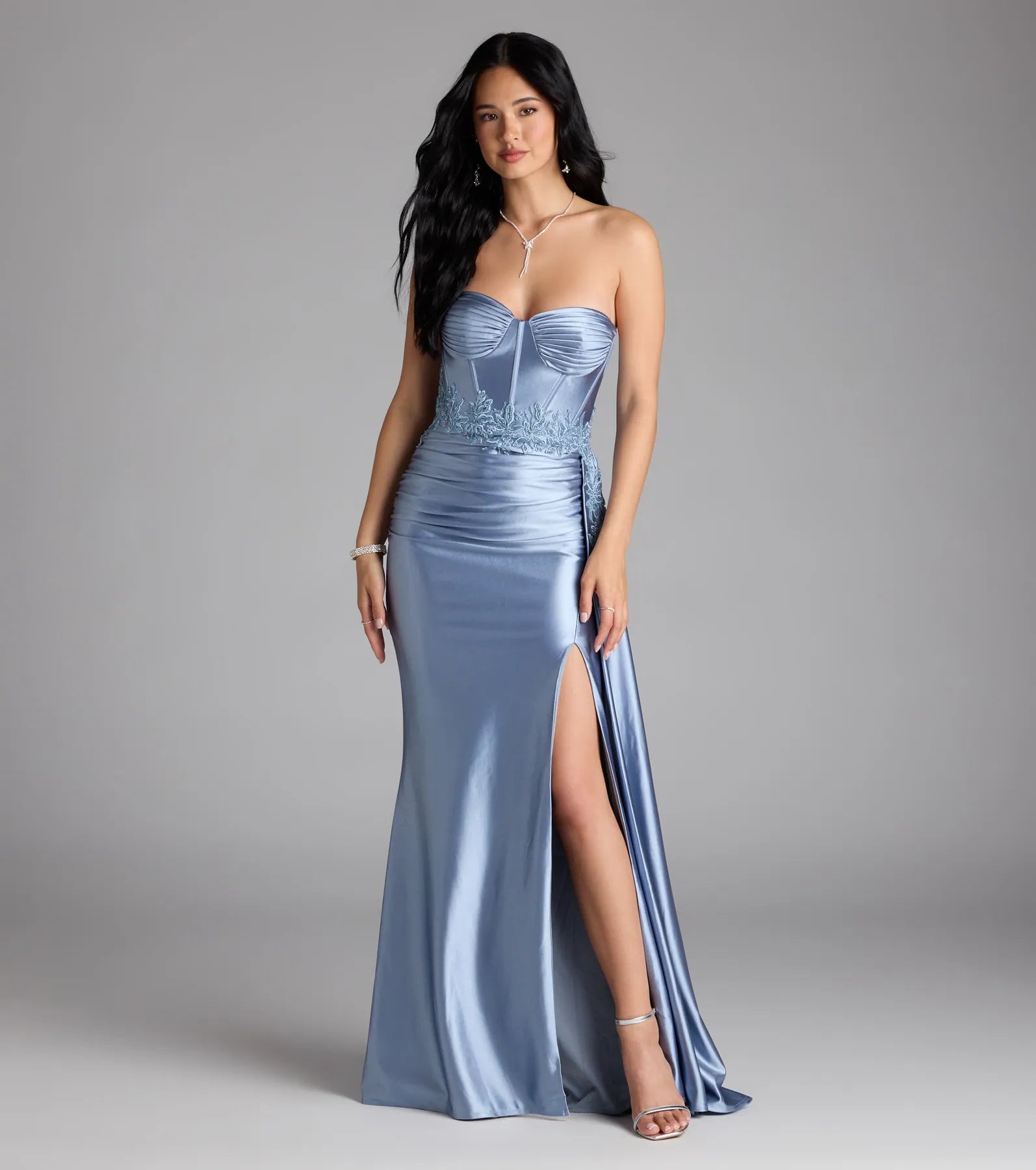 Christiane Corset Satin Formal Dress With Sash - Image 2
