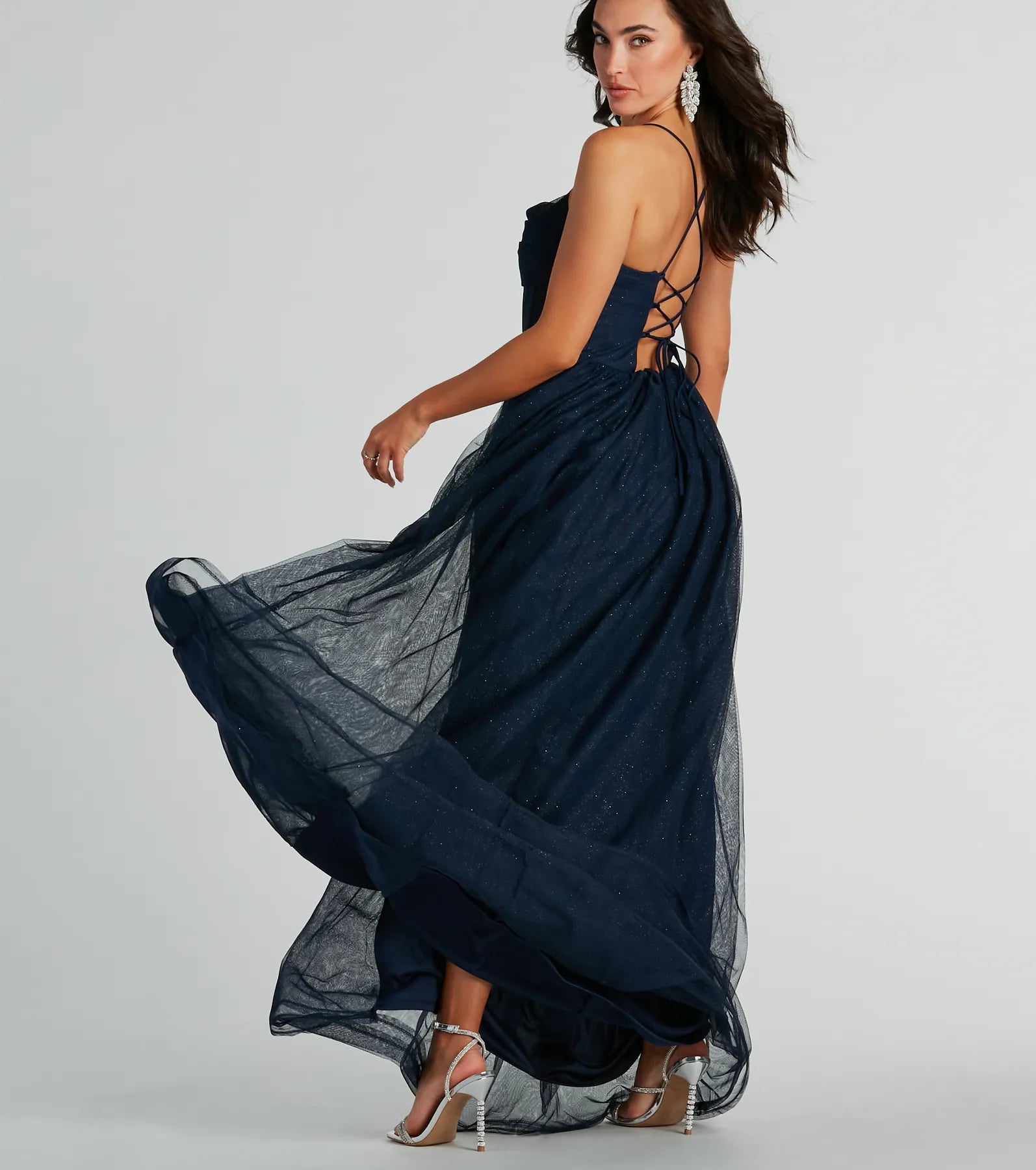 Aidy Lace-Up A-Line Glitter Tulle Ball Bown - Image 2