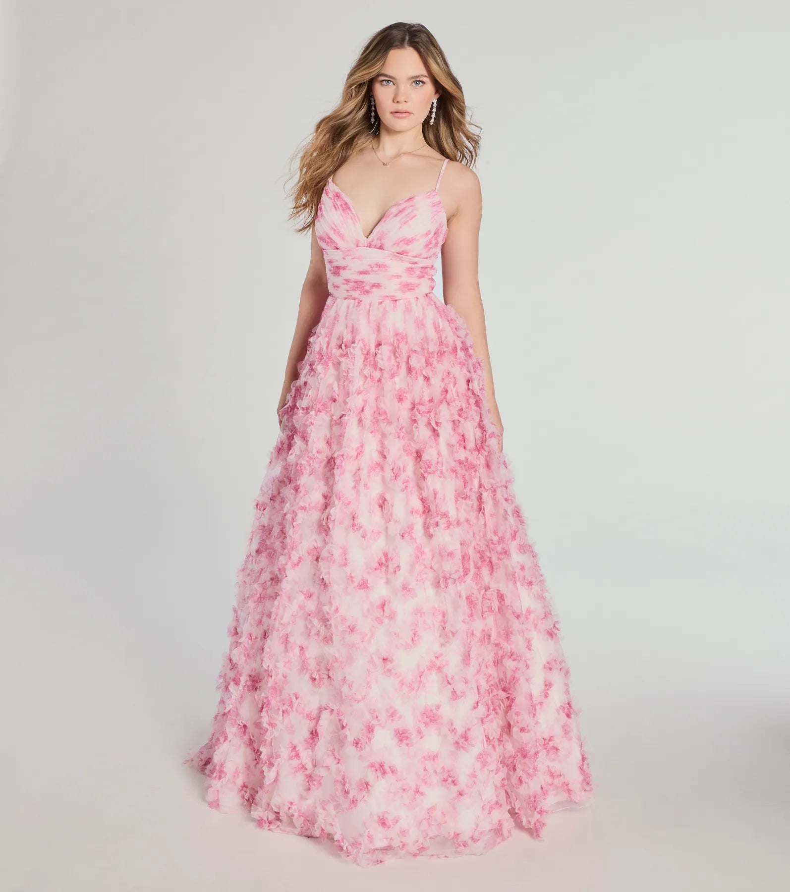 Caitlyn Lace-Up Rose Floral A-Line Formal Dress - Image 5