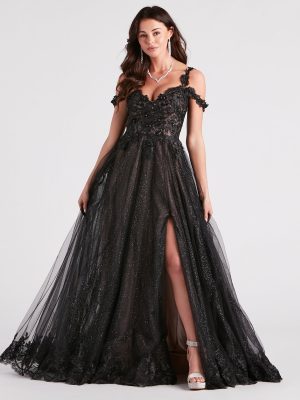 Adele Lace Glitter Cold Shoulder Ball Gown