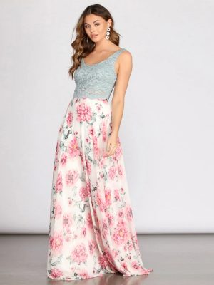 Kendra Two Piece Lace & Chiffon Dress