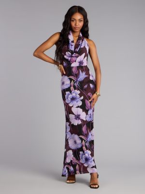 Petal Noir Floral Chiffon Maxi Dress