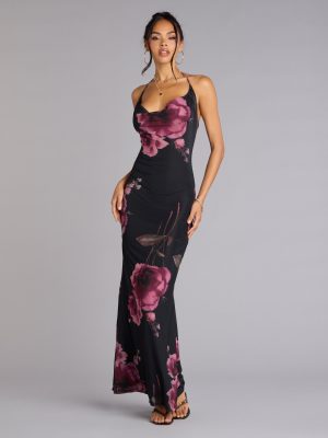 Rooftop Romance Floral Mesh Halter Maxi Dress
