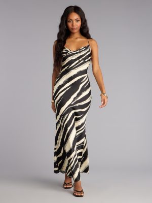 All Eyes Satin Cowl Maxi Dress