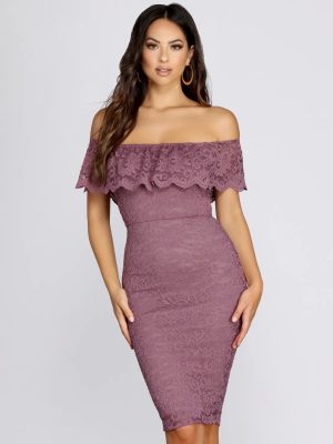 Stunner In Lace Midi Dress