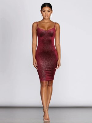 Sweetheart Velvet Glitter Midi Dress
