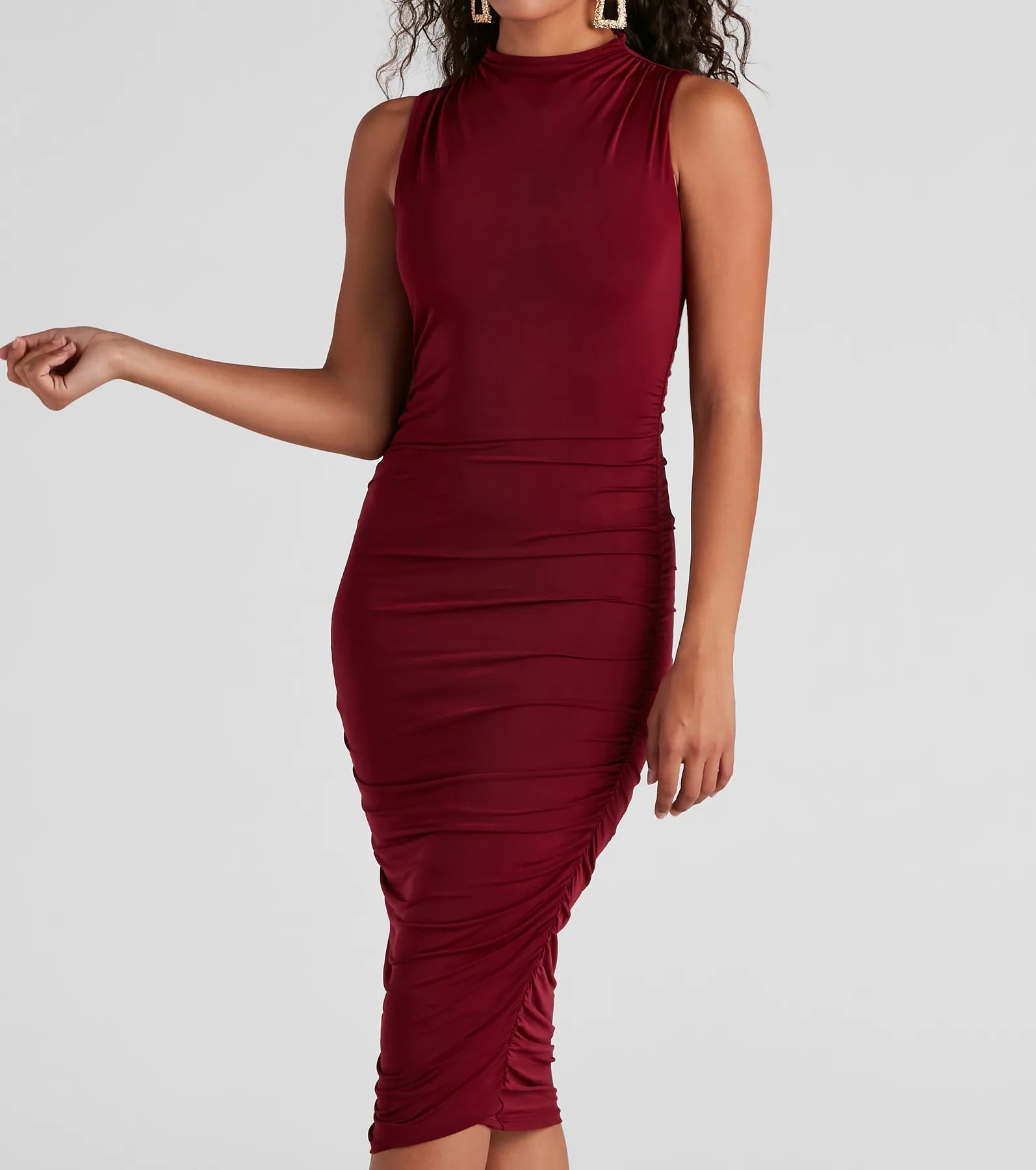 Curves Ahead Sleeveless Ruched Midi Dress - Image 8