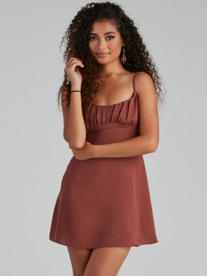 Weekend Vacay Satin Ruched Tie-Back Dress