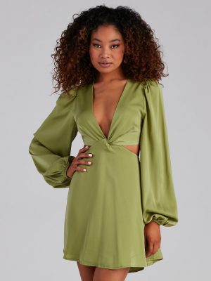 So Luxe Satin A-Line Cutout Mini Dress