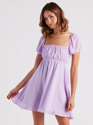 Spring Forward Chiffon Puff Sleeve Skater Dress
