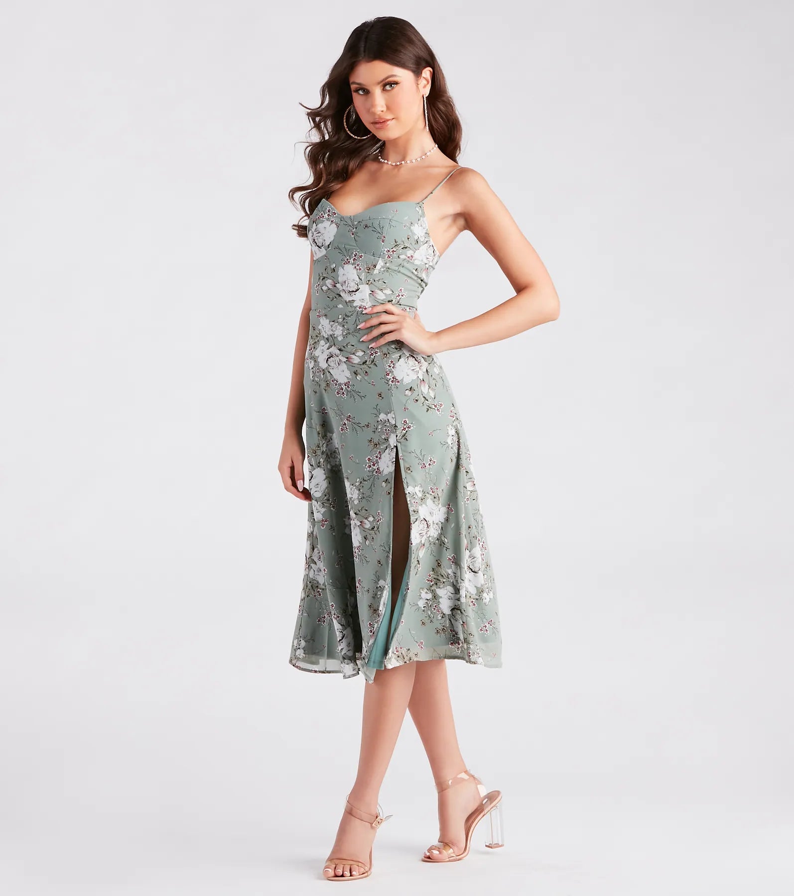 Garden Chic Floral Chiffon Midi Dress - Image 3