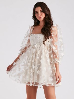 Sunshine Daisy Flower Mesh Skater Dress