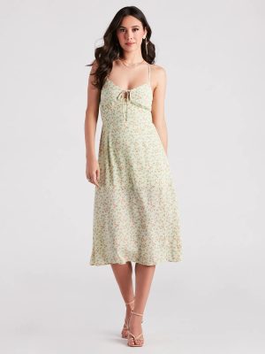 Strolling The Garden Floral Chiffon Midi Dress