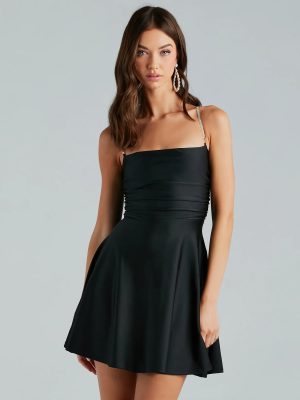 Bling Fling Satin Rhinestone Skater Dress