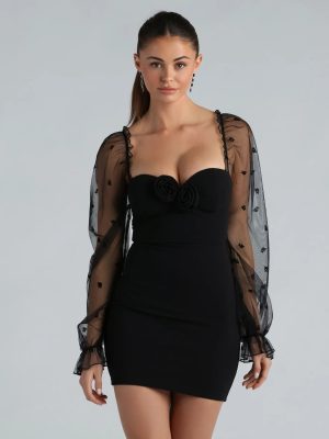 Simply Lovely Crepe Rosette Mini Dress